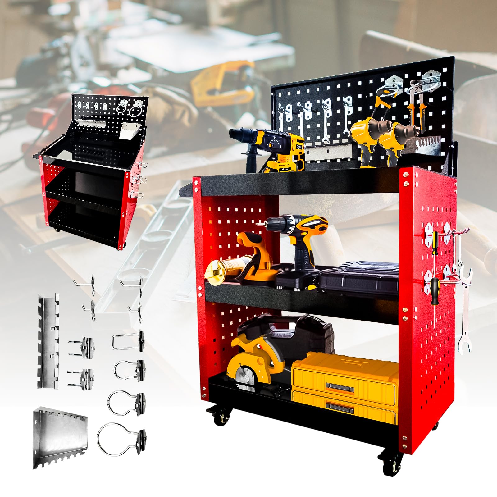 Amazon.co.jp: Howhite ツールワゴン フック付き ツールカート 3段